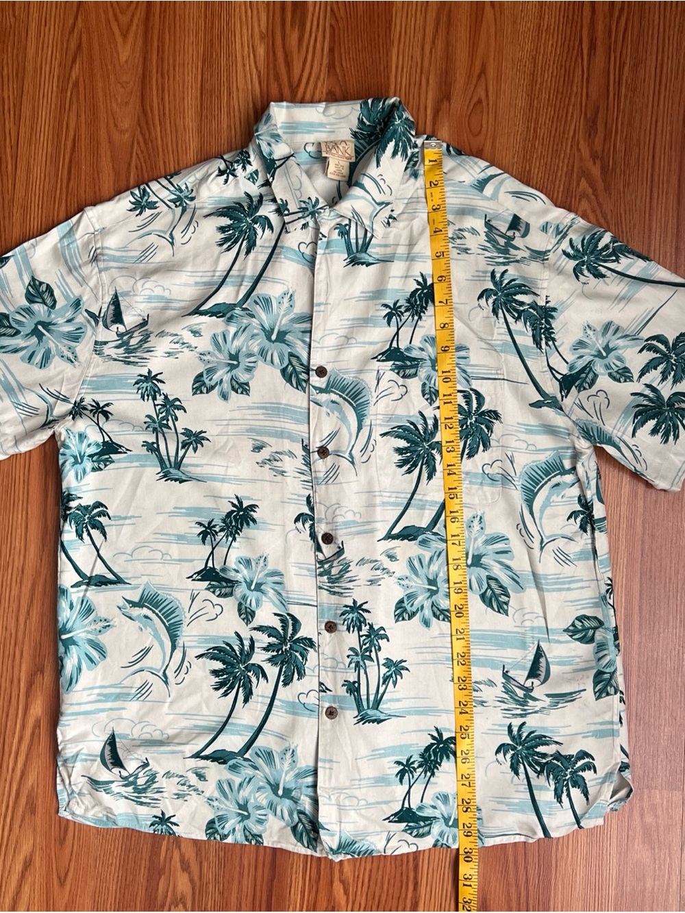Jos. A. Bank Teal and White Tropical Palm Print Button-Down